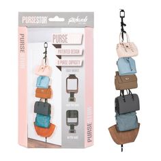 the purse holder is attached to a hook and has four different colors on each side