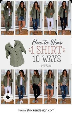 Styling Olive Green Shirt, Olive Button Up Shirt Outfits, Olive Green Tshirt Outfit For Women, Olive Green Button Up Shirt Outfit, Military Green Shirt For Fall, Athleta Outfits, Chic Capsule Wardrobe, Fashion Top Outfits, Fashion Capsule Wardrobe