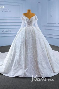 Luxury Beaded Dubai Ball Gown Wedding Dresses with Sleeves 67564 Baju Kahwin, White Ball Gowns, Long Train Wedding Dress, Wedding Dress Train, Affordable Wedding Dresses, Applique Wedding Dress, Backless Wedding