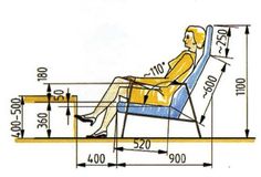 a drawing of a person sitting in a reclining chair with measurements for each seat