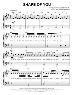 sheet music with the words shape of you