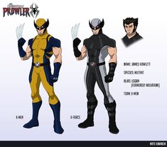 an image of wolverine and the other characters in different poses, from front to back