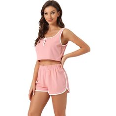 This soft fabric and breathable loungewear set for women is constructed of 65% Cotton and 35% Polyester fabric, comfy, moisture-wicking, breathable, and skin friendly. Featuring sleeveless 2 piece outfits, rib-knit shorts set, high waist, solid color, square neck button-down crop tank, and elastic waist shorts design, make you feel cozy all night, enjoy a comfortable sleep and sweet dream.No matter the cozy bedtime, casual home relax, laze afternoon, comfy bath, the soft loungewear could company Casual Sleeveless Sleepwear Sets, Casual Sleeveless Tank Top For Pajama Party, Sleeveless Summer Lounging Sets, Comfortable Summer Activewear For Loungewear, Sleeveless Cotton Activewear For Loungewear, Casual Sleeveless Lounging Sets, Casual Sleeveless Sleepover Sets, Casual Tank Top For Sleepovers, Sleeveless Short Set For Summer Loungewear