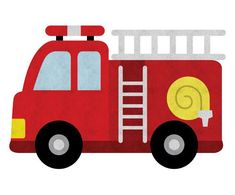 a red fire truck with a ladder on it's side is shown in this illustration