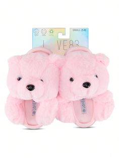 a pair of pink slippers with teddy bears on them