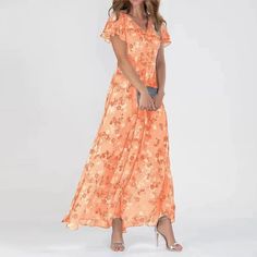 Stay stylish this summer with our floral print casual Long dress for women. Made from comfortable POLYESTER material, this ankle-length A-line dress features a flattering empire waistline, short sleeves, and a regular fit. Perfect for warm days and easy to slip on with its pullover closure. Colourful Dress, Colorful Summer Dresses, Short Sleeve Maxi Dresses, Estilo Chic, Long Summer Dresses, Ruffled Maxi Dress, Floral Print Shorts, Neck Ruffle, Aaliyah