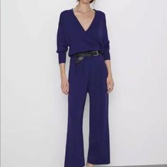 Zara Knit Jumpsuit M New Withtags Very Comfortable & Flattering Can Be Used At A Part, At Work, At Home. Very Versatile Color Is Between Royal Blue And Purple. #C Chic Purple Jumpsuits And Rompers For Work, Elegant Blue Zara Jumpsuits And Rompers, Fall Blue Jumpsuits And Rompers For Workwear, Purple Jumpsuits And Rompers For Loungewear, Purple Fitted Jumpsuits And Rompers For Work, Chic Purple V-neck Jumpsuits And Rompers, Zara V-neck Jumpsuits And Rompers For Loungewear, Zara Long Sleeve Jumpsuits And Rompers For Fall, Zara Long Sleeve Jumpsuits For Fall