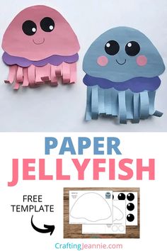 two paper jellyfishs with the text overlay that says paper jellyfish free template