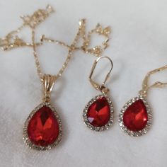 Red Cz 18k Gold Plated Jewelry Set Red Cubic Zirconia Jewelry For Evening, Plated Jewelry, Gold Plated Jewelry, Scarlet, Lady In Red, Jewelry Set, Beautiful Jewelry, 18k Gold, Gold Plate