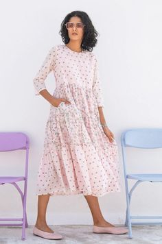 LUPIN TIER DRESS- PINK COTTON HAND BLOCK PRINTED - Trendroots Kimono Crop Top, Sage Maxi Dress, Cotton Dresses Online, Tier Dress, Kurta Dress, Embellished Jacket, Printed Cotton Dress, Block Printing Fabric, Black Wrap Dress