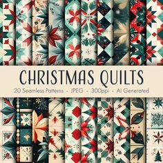 christmas quilts digital paper pack