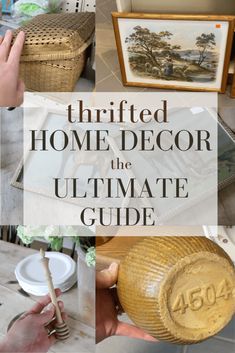 there is a collage of pictures with the words thrifting inspiration for budget friendly home decor