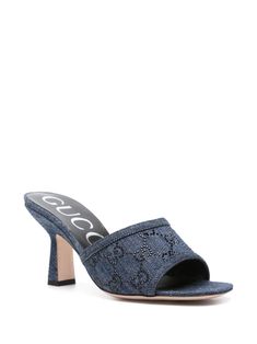 Gucci 80mm GG-monogram Denim Mules - Farfetch Denim Crystal, Dior Jeans, Denim Mules, Gg Monogram, Versace Outfit, Chanel 2, Iconic Bags, Loafer Mules, Boots And Sneakers