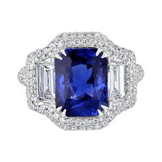 JULEVE 4.78 CT SAPPHIRE & 2.04 CTW DIAMOND 3 STONE HALO RING 4,4.5,5,5.5,6,6.5,7,7.5,8,8.5,9 Luxury Diamonds, Ring Ideas, Sapphire Diamond Ring, Women Diamond, Halo Ring, Halo Rings, Dream Jewelry, Brilliant Diamond, Sapphire Diamond