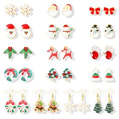 PRICES MAY VARY. CHRISTMAS EARRINGS FOR WOMEN：You will receive Christmas earrings set, including Candy cane penguin gingerbread earrings, Christmas bell earrings, Christmas snowflake earrings, Christmas candy earrings,Christmas reindeer earrings, snowflake dangle earrings and Santa Claus studs earrings,etc SNOWFLAKES EARRINGS：The unique design and full of charms,it is adjustable fit most people. perfect appearance make you look more confident and charming and attract more eyes,get more complimen Gingerbread Earrings, Reindeer Earrings, Christmas Tree Gingerbread, Bell Earrings, Candy Earrings, Snowman Wreath, Snowflake Earrings, Christmas Bell, Earrings Christmas