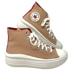 Converse Chuck Taylor Move Platform High Top Canvas Women Size Sneakers A05130c Brand New With Box No Lid. 100% Authentic! Adding Height To Your Cold-Weather Vibefall To Winter. These Platforms Create A Neutral Pop Of Style To Any 'Fit With A Two-Toned Checkered Print To Take Your Look To New Heights. Elevated Eva Cushioning And A Durable Upper Keep You In Play All Day, While A Timeless All Star Ankle Patch Keeps Your Style Grounded. Check Mate. - High-Top Platform With Durable Polyester Upper - Casual Textile Lace-up Wedge Sneakers, Comfortable Flat Platform Sneakers, Brown Flat Platform Sneakers, Retro Sneakers With Textured Sole And Round Toe, Trendy Beige Low-top Canvas Shoes, Beige High-top Platform Sneakers With Textured Sole, Comfortable High-top Canvas Shoes With Textured Sole, Casual Flat Platform Sneakers With Vulcanized Sole, Trendy Lace-up Sneakers With Red Sole