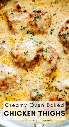 creamy oven baked chicken thighs in a white sauce