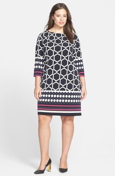 Eliza J Border Print Jersey Shift Dress (Plus Size) | Nordstrom Shift Dress Outfit, Formal Plus Size, Filipiniana Dress, Plus Size Tips, Quick Fashion, Ashley Graham, African Lace, Plus Size Models