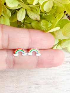 Colorful Rainbow Sterling Silver Stud Earrings - Etsy Rainbow Hypoallergenic Earrings As Gift, Rainbow Nickel-free Earrings For Gifts, Nickel-free Rainbow Earrings For Gift, Nickel-free Rainbow Earrings Gift, Hypoallergenic Rainbow Round Earrings, Rainbow Hypoallergenic Jewelry For Birthday, Rainbow Hypoallergenic Jewelry For Birthdays, Cute Rainbow Jewelry For Pierced Ears, Rainbow Colored Round Sterling Silver Jewelry