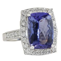 6.74 Carat Natural Tanzanite 14K White Gold Diamond Ring - Fashion Strada 14k White Gold Diamond Ring, Tanzanite Diamond Ring, Blue Tanzanite, Gold Diamond Ring, White Gold Diamond Rings, Natural Tanzanite, White Gold Diamonds, Natural Diamonds, Gold Diamond