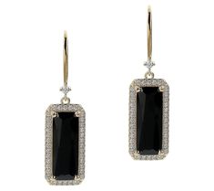 Scale up the elegance of your outfit with these dangle earrings each sporting a bold Diamonique simulated diamond bedecked with a sparkling halo. Elegant Rectangular Cubic Zirconia Earrings, Elegant Rectangular Earrings With Diamond Accents, Elegant Rectangular Diamond Earrings, Elegant Rectangular Stone Earrings, Classic Rectangular Party Earrings, Rectangular Fine Jewelry For Evening, Evening Halo Design Drop Earrings, Halo Design Drop Earrings For Evening, Elegant Jewelry With Rectangular Stone For Party