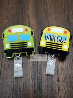 Bus badge reel 🚌  This cute busl is a perfect way to bring a little bling to your badge reel and workplace. They also make the perfect gift for teachers or anyone in the school industry. This listing is for one (1) retractable bus badge reel. You can choose permanently attched or changeable badge reel. The bus is made of acrylic and measures 2" long. Glitter and design are completely sealed and are easily disinfected. If choose permanent, you'll get a badge reel and it'll be permanently attched Novelty Adjustable Badge Holders For School, Teacher Badge Holder, Teacher Gift Back To School, Lanyard Teacher, Back To School Gifts For Teachers, School Badges, Black Alligator, Teacher Badge, Beautiful Pen