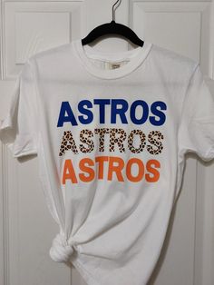 Houston Astros Shirt with Leopard, Orange & Blue image. Astros Shirt Ideas, Spring Fan Merchandise Shirt With Letter Print, Summer Game Day Shirt With Letter Print, Spring Game Day Top With Text Print, Astros Shirt, Houston Astros Shirts, Astros Baseball, Custom Teacher Gifts, Leopard Shirt