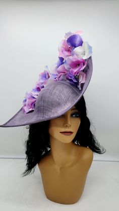 Beautiful lavender stiffened sinamay Fascinator. This vibrant colors will add elegance to any,  bridesmaid,  rehearsal dinner,  Wedding guest,  cocktail party, or church - Ready to ship  - Lightweight - Free Shipping - Fast shipping - Customize by adding different color flowers and or feathers Check my store for styles and colors.  Hatsandpearls.etsy.com Find more at my website: Www.hatsandpearls.com  Reach out to me if you can't find what you are looking for.  I can make cake custom orders and help you style and match your outfit  Tag and share your pictures when you wear and style our hats.  Instagram: @hats_pearls Facebook: Hats Pearls Thank you for visiting and happy shopping! Luxury Headpieces For Spring Garden Party, Luxury Purple Headpieces For Summer, Luxury Elegant Purple Hats, Luxury Whimsical Hats For Races, Luxury Purple Hat With Curved Brim, Luxury Hats For Party In Spring, Luxury Women's Kentucky Derby Costume Hats And Headpieces, Luxury Purple Hat For Formal Occasions, Purple Hat Ladies