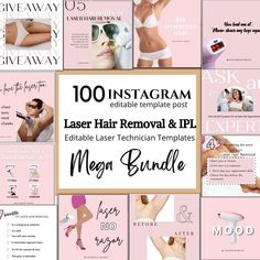 "100 beautiful customizable Instagram post templates for Laser Hair Removal & IPL. Perfect for any Laser Tech or hair removal Specialist. Easy Edit and Download. Easily change the colors/texts and add your business information and logos. What is included: 100 Templates- Add your own logo, text, logo & change background color to your color scheme. It is perfect for any beauty business babe wanting to- have a quick and easy way to have beautiful engaging post to their beauty business social media Laser Technician, Ipl Laser Hair Removal, Ipl Laser, Business Social Media, Logo Text, Change Background, Text Logo, Social Media Pages, Social Media Business