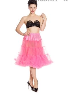 Every girl needs a petticoat. Make that dress pop! DESCRIPTION 3 tier petticoat. Ruffle edge on hem. Elasticated waistband-very stretchy! 2 layers on each tier. Very full. Fits our 50's style dresses. Long petticoats XS-M 25" long. L-XXL 27" long. Short petticoats 20.6" long Available in several colours (see drop down ''colour'' menu below). The petticoat is adjustable at the waist, and can be made smaller. It has a button on the elastic waistband for adjustment. 50 Style Dresses, 50's Style, Bunny Outfit, 50s Fashion, Peachy Pink, Style Dresses, Bubblegum Pink, Lookbook Outfits, Retro Outfits