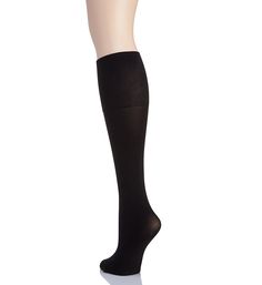 Knee length trouser socks have built-in compression support and ribbed cuffs for a secure fit. One pair included. Ribbed, two-ply, stretch knit cuffs keep fit in place. Graduated compression gently massages to encourage blood flow. Opaque support. Berkshire Women's Comfy Cuff Plus Graduated Compression Trouser Sock in Black | Size Plus | HerRoom.com Black Stretch Mid-calf Legwear, Solid Mid-calf Stretch Hosiery, Mid-calf Solid Color Stretch Hosiery, Black Mid-calf Socks, Black Comfort Stretch Full Length Hosiery, Fitted Black Mid-calf Legwear, Micro-elastic Solid Mid-calf Hosiery, Fitted Solid Color Knee-high Socks, Fitted Mid-calf Solid Color Socks