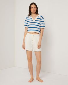 This high-waisted Air Linen Boyfriend Short is tailored with a button-fly closure, belt loops and slash pockets. It falls to a versatile length, in our soft linen-rayon fabric blend. The Air Linen Boyfriend Short pairs well with the Linen Jersey Boatneck Top. Casual Button-up Linen Bottoms, Summer Linen Button-up Bottoms, Linen Button-up Bottoms For Day Out, Button-up Linen Bottoms For Day Out, Linen Bottoms With Buttons For Day Out, Boyfriend Shorts, Linen Shop, Rayon Fabric, Dress Romper