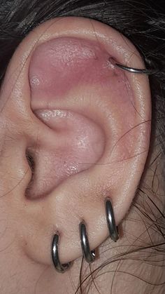 Punk Piercings Ears, Men’s Ear Piercing Stack, Guys With Belly Button Piercings, Ear Piercings Masc, Men’s Piercing Ideas, Masculine Ear Piercings, Masc Piercings, Black Ear Piercings, Mens Ear Piercing