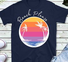 Beach Please, tropicalUnisex Softstyle T-Shirt, fun t shirt design with  touch of color, humor and fun for Summer. Men/ Women. a unique idea for you.... The unisex soft-style t-shirt puts a new spin on casual comfort. Made from very soft materials, this tee is 100% cotton for solid colors. Heather colors and sports grey include polyester. The shoulders have twill tape for improved durability. There are no side seams. The collar is made with ribbed knitting to prevent curling damage.  .: 100% ring-spun cotton (fiber content may vary for different colors) .: Light fabric (4.5 oz/yd² (153 g/m .: Eurofit .: Tear-away label .: Runs true to size Beach Please, Soft Style, Twill Tape, T Shirt Design, Cool T Shirts, Shirt Design, Light Fabric, Gender Neutral, Shirt Designs