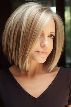 This hairstyle the angled shoulder-length bob is an incredibly modern look. It is an interesting medium-length haircut, especially with straight hair that gives you an edgy look. Click here to check out more best medium-length hairstyles for women over 50. Layered Bob Hairstyles For Round Face, Jenny Mccarthy Hair Bob, Chin Length Bob Fine Hair, Bob Hairstyles Middle Part, Chin Length Hair With Layers, Medium Bob, Chin Length