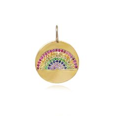 Rainbow Pave Gemstone Disc Charm Rainbow Colored Round 14k Gold Jewelry, 14k Gold Rainbow Jewelry, 14k Gold Round Rainbow Jewelry, Rainbow Round Diamond Jewelry, Rainbow Colored Round Diamond Jewelry, Rainbow Cubic Zirconia Round Jewelry, Gold Details, Rush, Christmas Bulbs