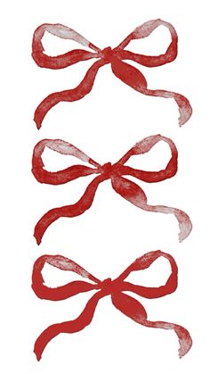 three red ribbons tied together on a white background