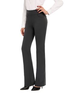 PRICES MAY VARY. 4 INSEAM LENGTHS: These bootcut pants feature with four different inseam lengths: Petite - 29" inseam fits women 5'1 - 5'4" / Regular - 31" inseam fits women 5'5" - 5'8" / Long - 33" inseam fits women 5'9" - 5'11"/ Tall - 35" inseam fits women above 6'- 6'4". Please refer to the size chart shown on the last picture for your right length of pants. BUTTERY SOFT & 4-WAY STRETCH: These boot leg pants are well made from peach skin fabric with ultra-soft handfeel. The 22% of spandex o Boot Leg Pants, Yoga Dress Pants, Yoga Dress, Safety Clothing, Fits Women, Bootcut Pants, Dressy Casual, Pull On Pants, Work Pants