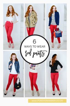 6 ways to wear red pants Red Leggings Outfit, Red Jeans Outfit, Outfit Pantalon Rojo, Outfit Ideas Red, Red Pants Outfit, Mode Ab 50, Burgundy Pants, Red Trousers, Red Leggings