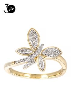 0.15ctw round white diamond, 10k yellow gold butterfly ring. Measures approximately 9/16"L x 9/16"W and is sizeable. White rhodium enhanced prongs. Butterfly Gold Ring, Gold Butterfly Ring, Butterfly Ring, Gold Butterfly, 10k Gold, White Diamond, Gold Ring, Gold Rings, Yellow Gold