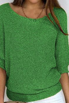 Casual Stretch Knit T-shirt, Stretch Crew Neck Knit Top, Summer Knit T-shirt With Crew Neck, Stretch Green Solid Color T-shirt, Green Stretch T-shirt, Casual Crew Neck Knit Top With Relaxed Fit, Casual Relaxed Fit Crew Neck Knit Top, Cotton Crew Neck Knit Top, Trendy Crew Neck Solid Color Knit Top