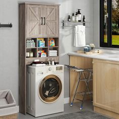 a laundry room with a washer and dryer in it