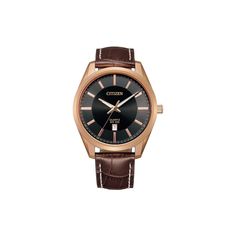 Add classic style to your attire with this men's timeless leather watch from Citizen. Add classic style to your attire with this men's timeless leather watch from Citizen. FEATURES Date windowCASE Material: stainless steel Dial color: black Face cover material: mineral crystal Diameter: 42 mmBAND Material: brown leather Clasp: buckle Circumference: 195 mm Width: 20 mmDETAILS Movement: quartz Power: battery Water resistance: 100 meters Packaging: boxed Warranty: manufacturer's 5-year limited For Classic Brown Watch, Brown Metal Dial Business Watch, Classic Leather Watch Accessories For Work, Classic Business Watch Accessories With Metal Dial, Formal Leather Watch With Metal Dial, Classic Brown Leather Strap Watches, Classic Brown Quartz Watch, Masculine Quartz Business Watches, Brown Quartz Business Watches