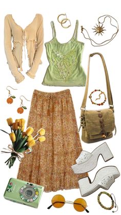 Green Orange Outfit, Orange And Green Outfit, Green Outfits, Orange Outfit, Cottagecore Fashion, Funky Outfits