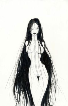 a drawing of a woman with long hair