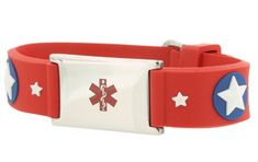 Super Star Rubber and Stainless Steel Kids Medical ID Bracelet Adjustable Durable Red Bracelets, Modern Adjustable Durable Wristband, Star-shaped Red Bracelets As Gifts, Red Star-shaped Bracelet For Gift, Bracelet For Kids, Medical Id Bracelets, Medical Alert, Id Bracelets, Star Bracelet