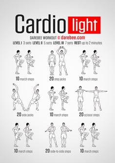 the cardio light workout poster shows how to do it in 10 minutes or less