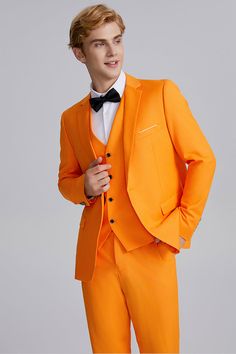 Spring Orange Tailored Suit, Fitted Sleeveless Orange Set, Orange Fitted Sleeveless Sets, Fitted Sleeveless Sets With Buttons, Fitted Solid Color Sets With Buttons, Fitted Sets With Buttons, Orange Tuxedo, Outfit Core, Homecoming Dinner