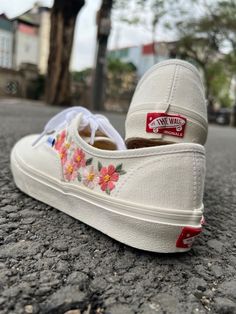 Bridal Shoes/Custom Vans Shoes/Embroidered Flowers Shoes/Embroidered Vans Sweet Brilliant Flower Embroidered Slip-on Sneakers For Summer, Summer Embroidered Slip-on Sneakers, Embroidered Sneakers For Spring, Spring Embroidered Sneakers, White Sneakers With Appliques For Summer, Embroidered Closed Toe Sneakers For Spring, Floral Embroidery Summer Sneakers, Spring Embroidered Flat Sneakers, Floral Embroidered Summer Sneakers