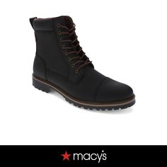 in stock Leather Cap Toe Combat Boots For Winter, Black Synthetic Boots With Leather Footbed, Fall Fitted Moc Toe Work Boots, Fitted Moc Toe Work Boots For Fall, Casual Combat Boots With Snip Toe For Fall, Winter Leather Lace-up Fitted Boots, Casual Snip Toe Combat Boots For Fall, Black Plain Toe Synthetic Boots, Winter Leather Work Boots With Plain Toe